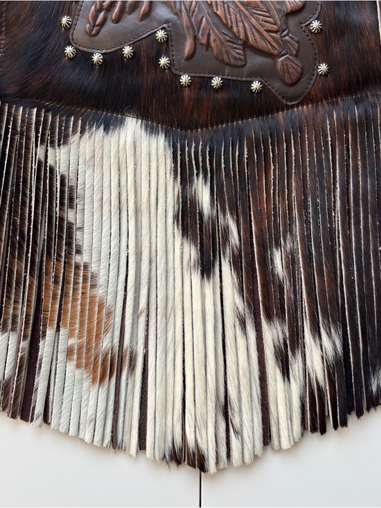 Raviani Studded Native American Fringe Crossbody Bag In Hair-On Cowhide EUC - Picture 13 of 17